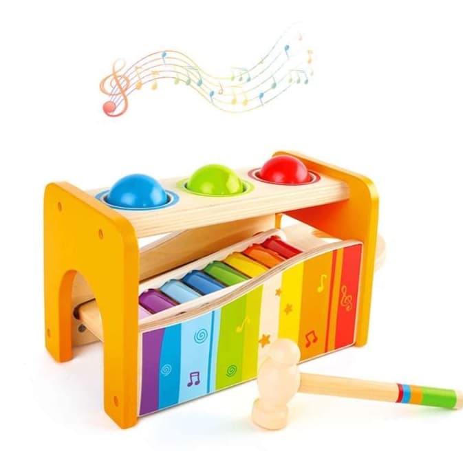 知育玩具 木製たたいてころがす音楽おもちゃ