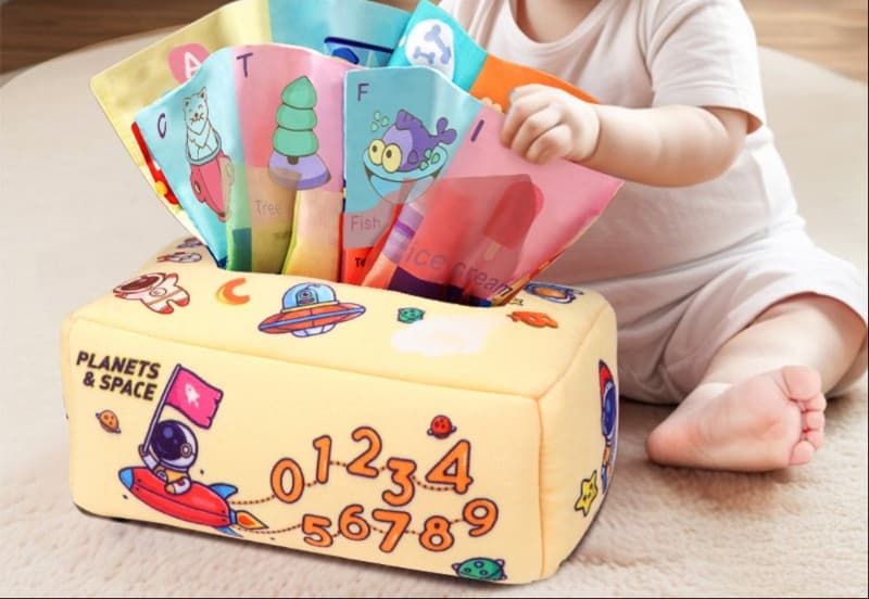 知育玩具 ティッシュ 赤ちゃん喜ぶ！布製お星様ティッシュボックス
