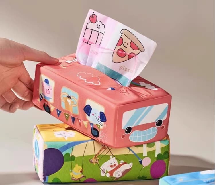 知育玩具 ティッシュ 引き出し遊び布絵本 おでかけティッシュボックス
