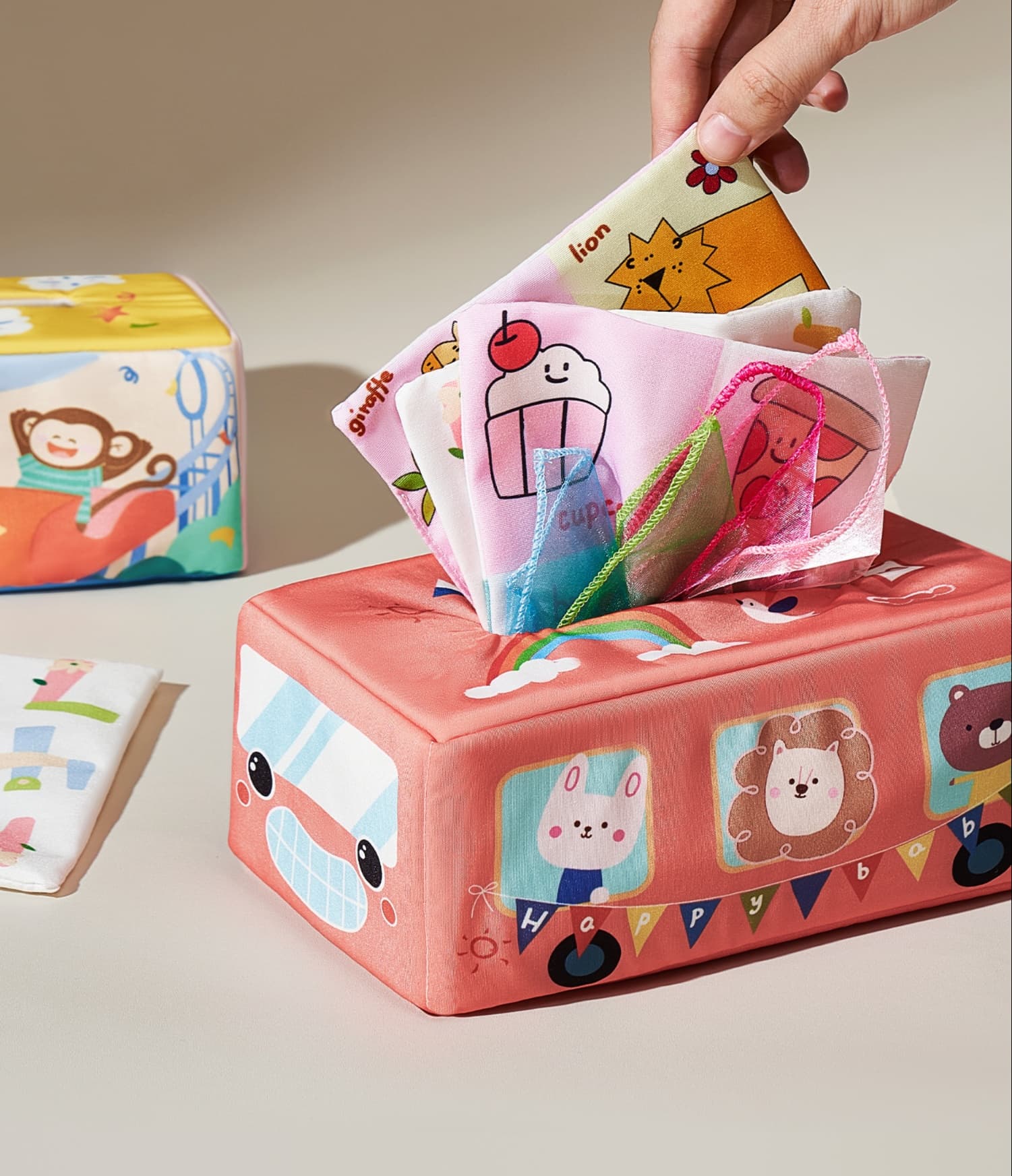 知育玩具 ティッシュ 引き出し遊び布絵本 おでかけティッシュボックス