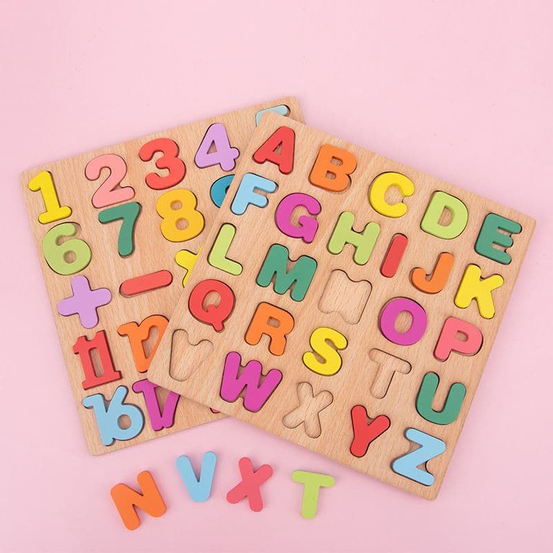 知育玩具 モンテッソーリ 木製文字と数字のはめ込みパズルセット