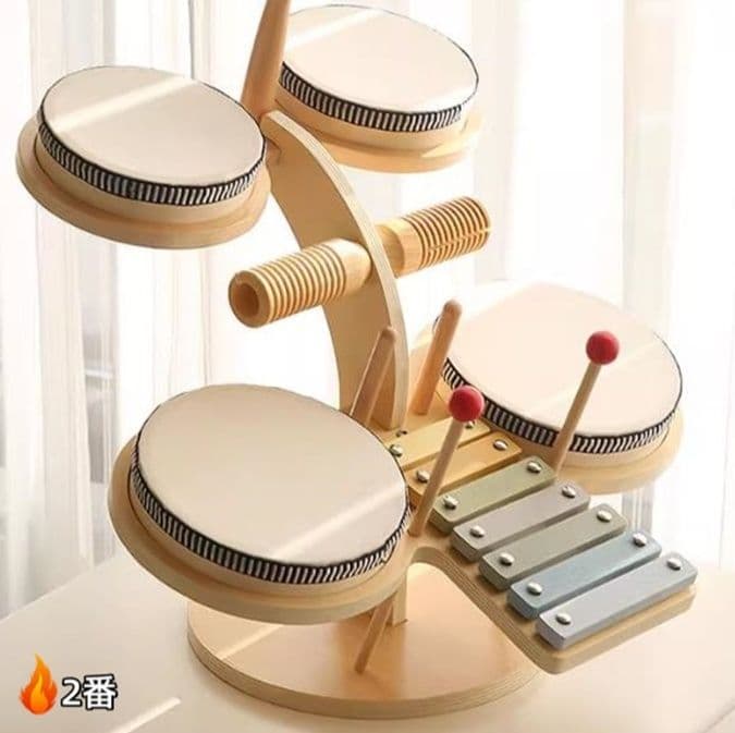知育玩具 3歳からの木製ドラムセット 鉄琴付き多機能音楽台