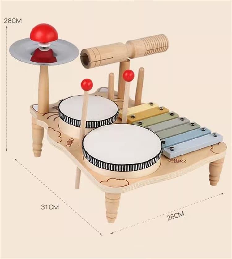 知育玩具 3歳からの木製ドラムセット 鉄琴付き多機能音楽台