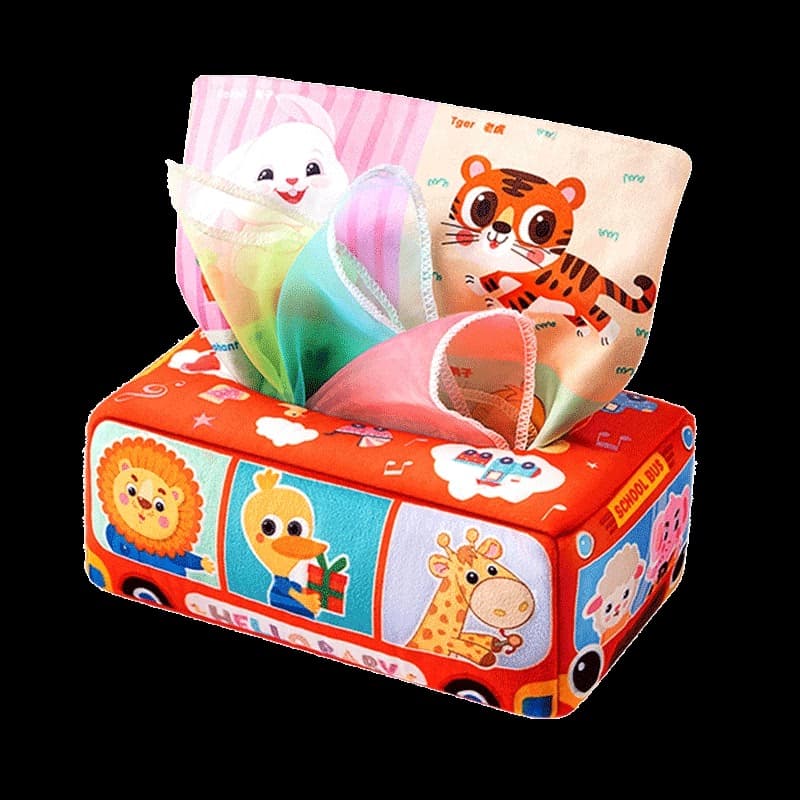 知育玩具 ふわふわ動物バスティッシュボックス
