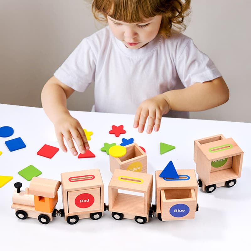 3歳からの木製電車 形合わせ知育玩具 色彩認識おもちゃ