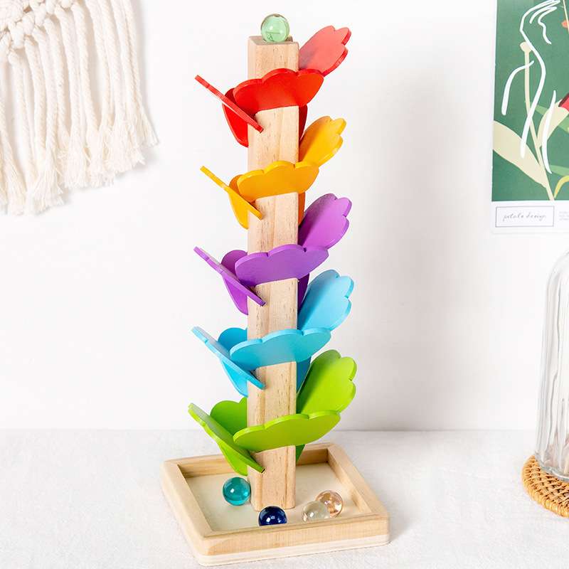 知育玩具 木製虹色花びらビー玉の塔