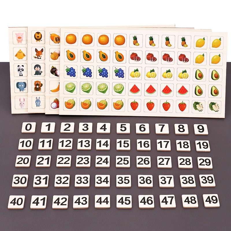 知育玩具 動物と果物の数字カード