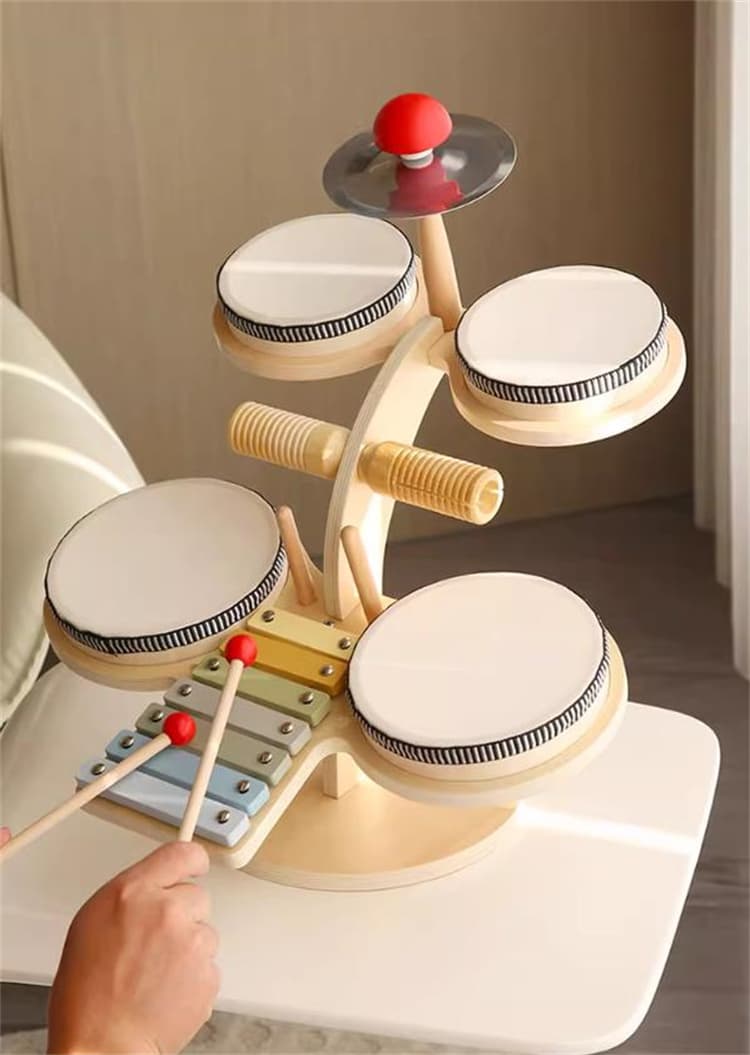 知育玩具 3歳からの木製ドラムセット 鉄琴付き多機能音楽台