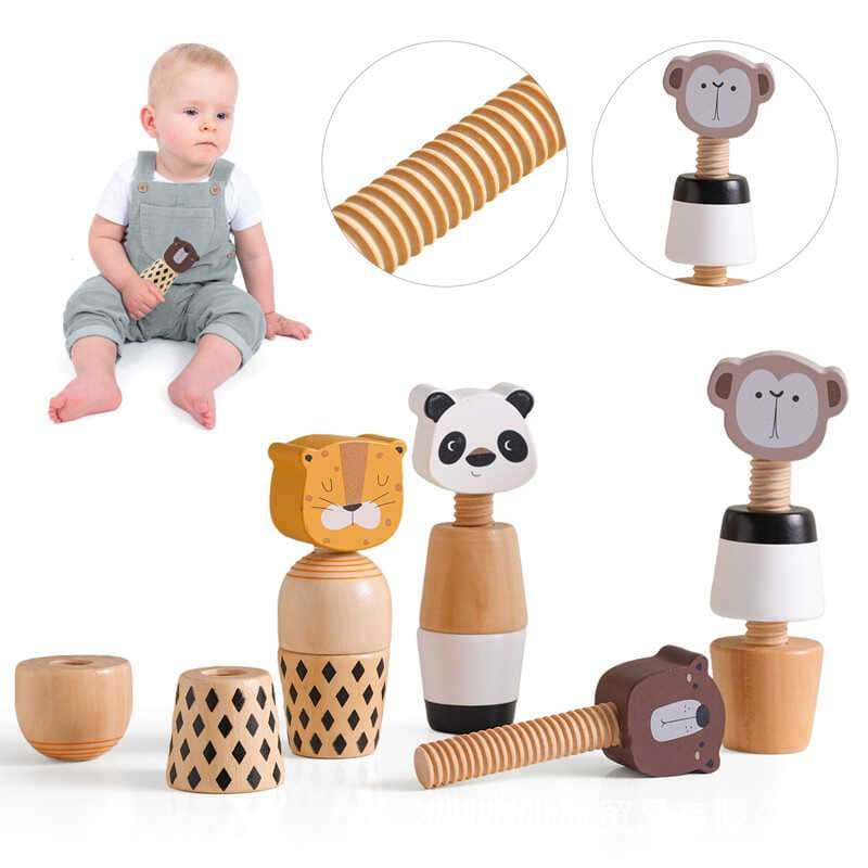 知育玩具  動物の顔のつまみ付きネジ遊び