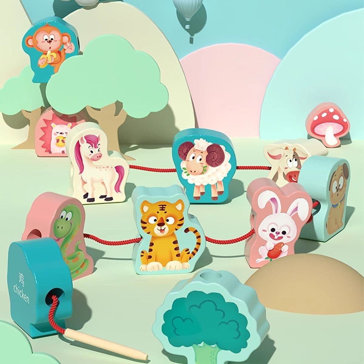 知育玩具 紐通し動物園ブロック
