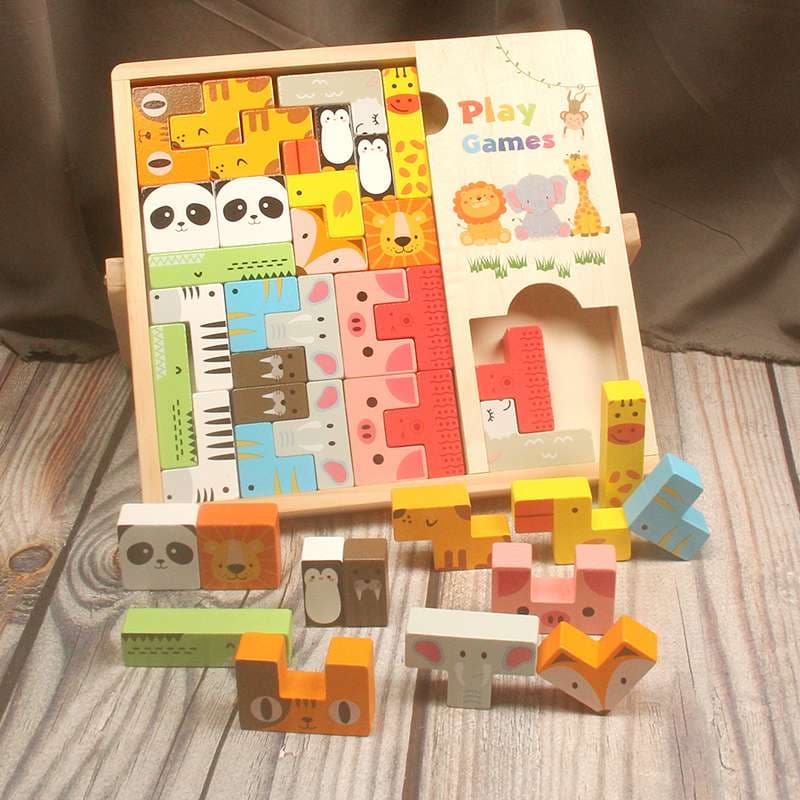 知育玩具 動物パズルブロック積み木